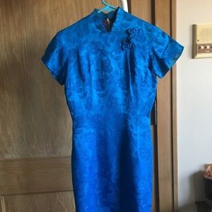 Vintage Cobalt Blue Silk Qipao